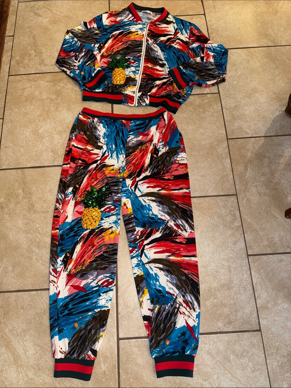 Mango Multicolor Abstract Fruit Print Track Jacket & Joggers Set - Picture 2 of 12